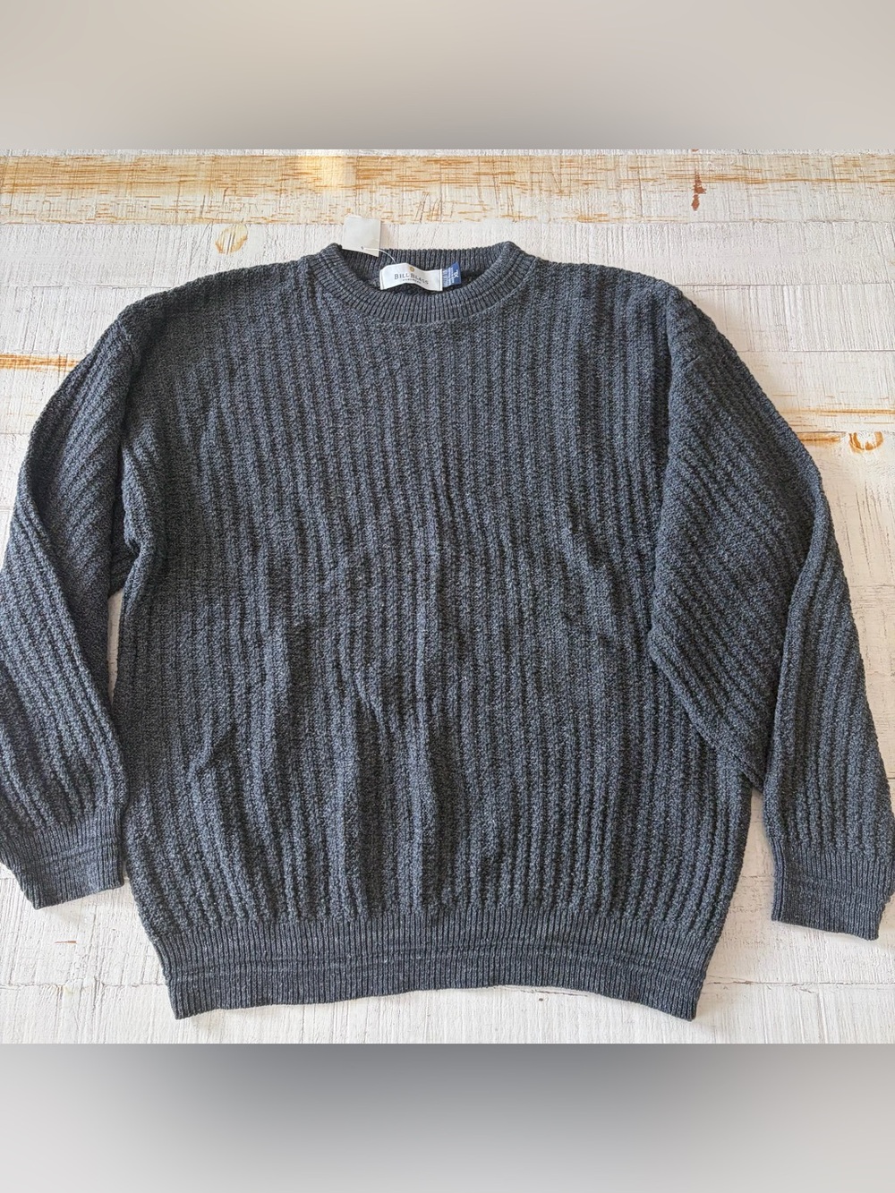 Vintage Bill Blass Crewneck Sweater NWT size XL Charcoal Grey 100% Cotton USA